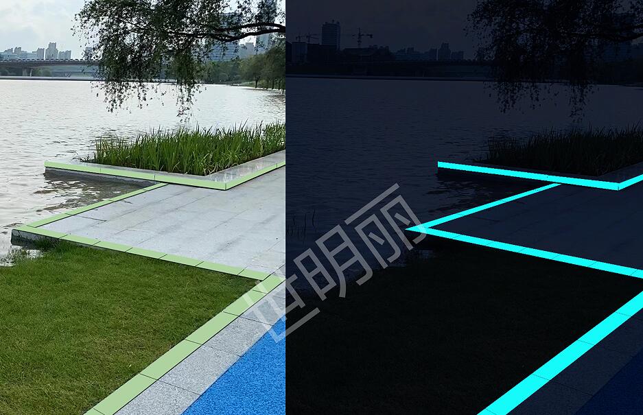 Is the footpath still being wired for lighting? Inorganic self-luminous tiles have completely "